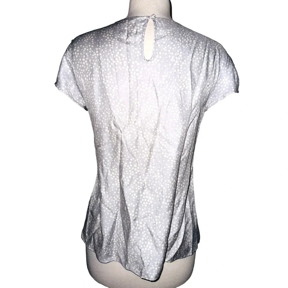 A9 Boden Womens Blouse Shirt Top Gray Polka Dot Silk  Size 6 Business Casual Dre